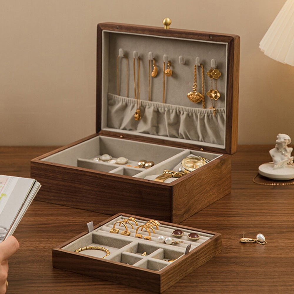 (2 Layers) Walnut Wooden Stand Large Jewerly Box