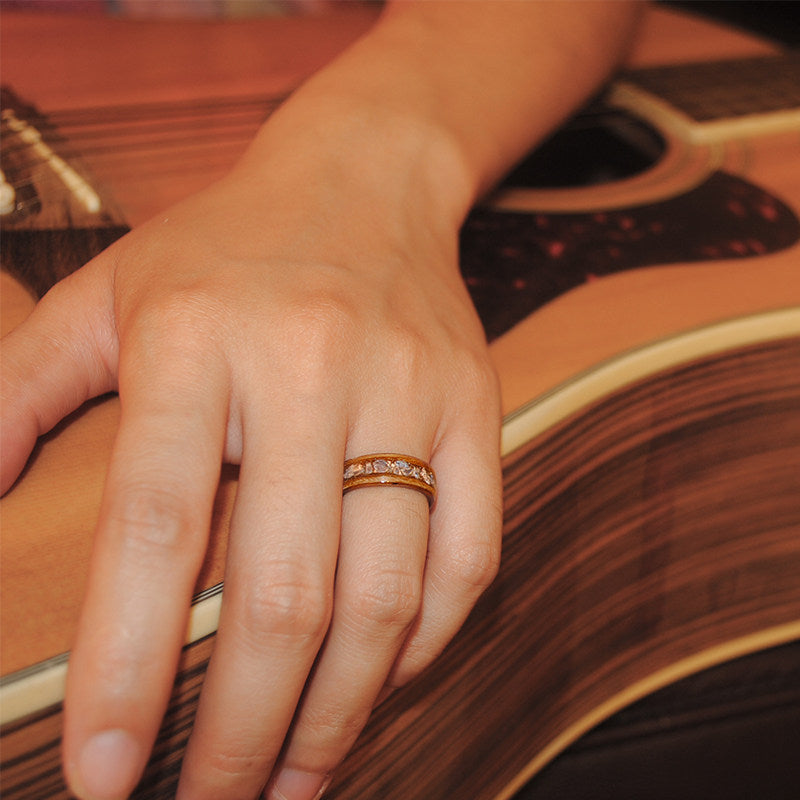 Handcrafted Wood & Crystal Engagement Ring – Nature Inspired