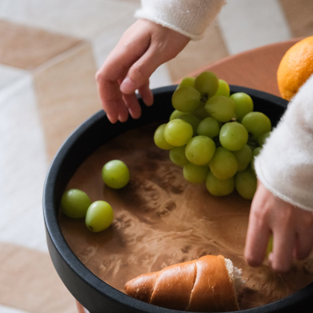 Amber Gold Matte Black WoodLeather Tray 30×4cm