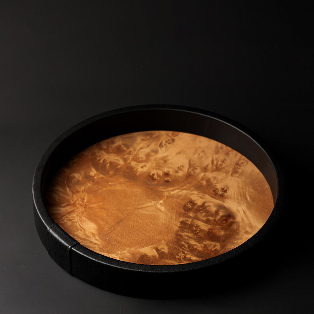 Amber Gold Matte Black WoodLeather Tray 30×4cm