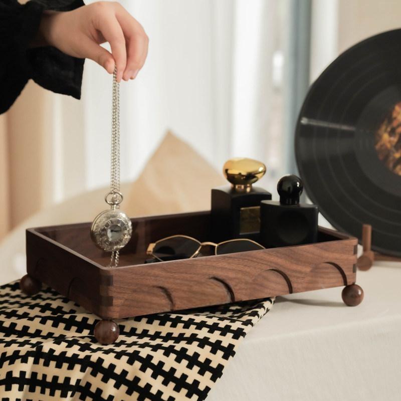 Black Walnut Entryway Key Tray Organizer Catchall Stand