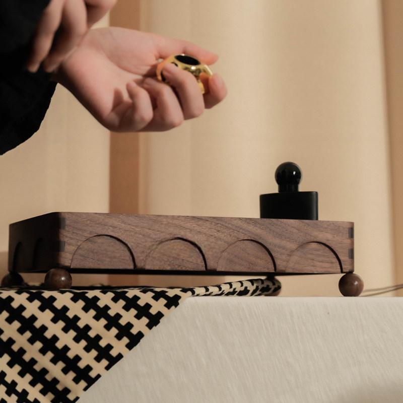 Black Walnut Entryway Key Tray Organizer Catchall Stand