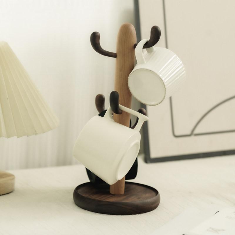 Cactus Wooden Mug Tree Cup Holder Rack for Kitchen