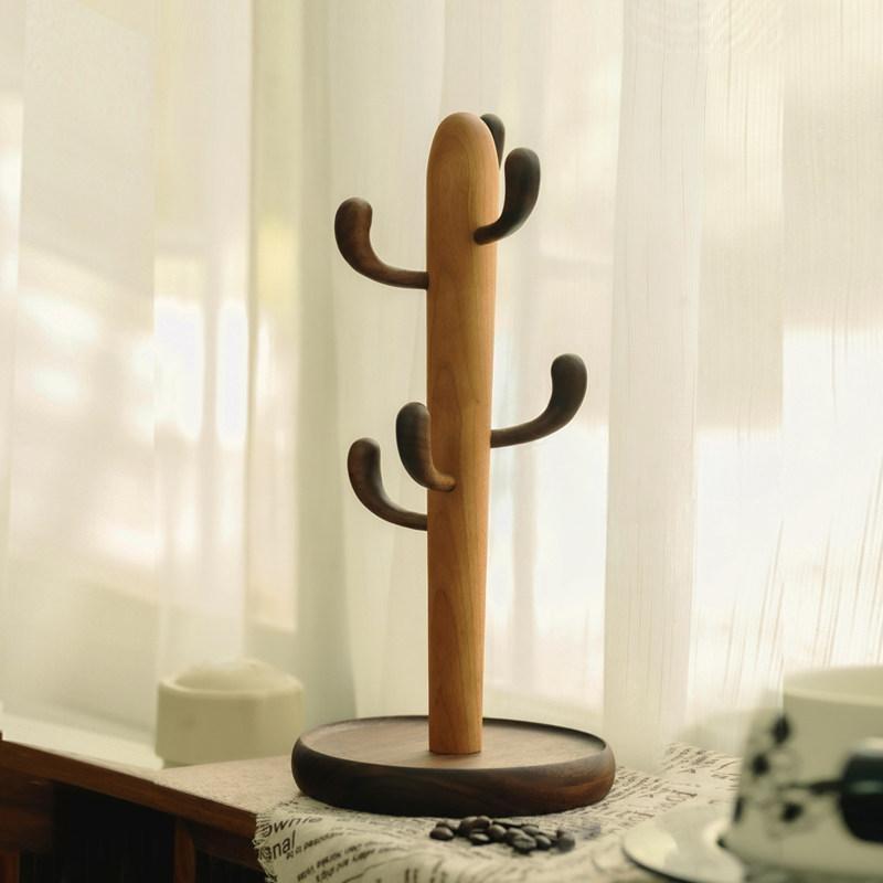 Cactus Wooden Mug Tree Cup Holder Rack for Kitchen