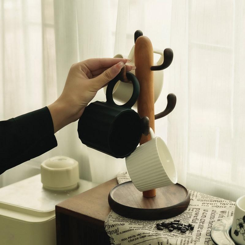 Cactus Wooden Mug Tree Cup Holder Rack for Kitchen