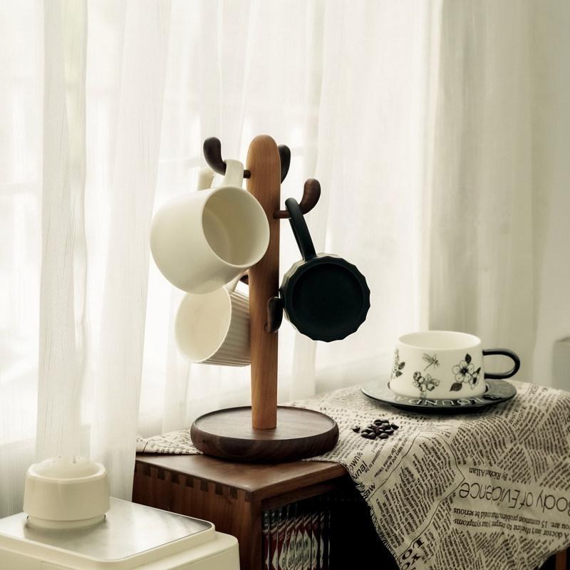 Cactus Wooden Mug Tree Cup Holder Rack for Kitchen