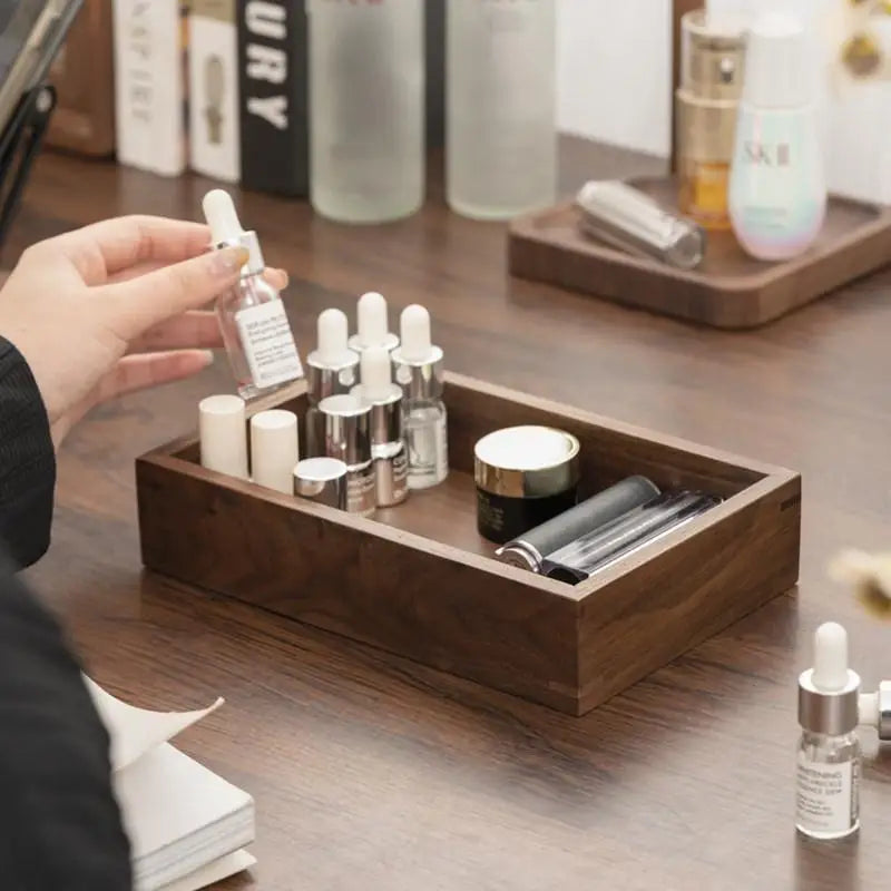 Walnut Wooden Storage Box, Minimalist Desk Organizer