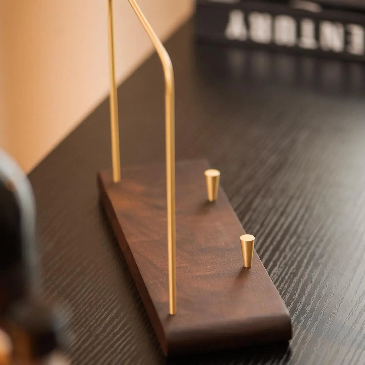 Minimalist Solid Walnut Vinyl Record Holder with Brass Frame