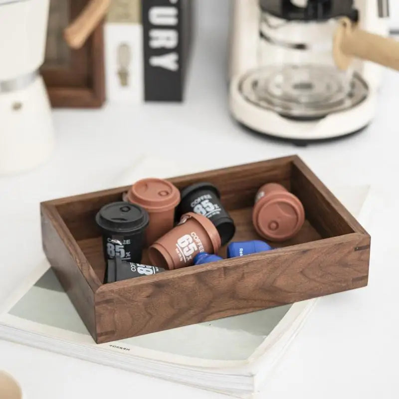 Walnut Wooden Storage Box, Minimalist Desk Organizer