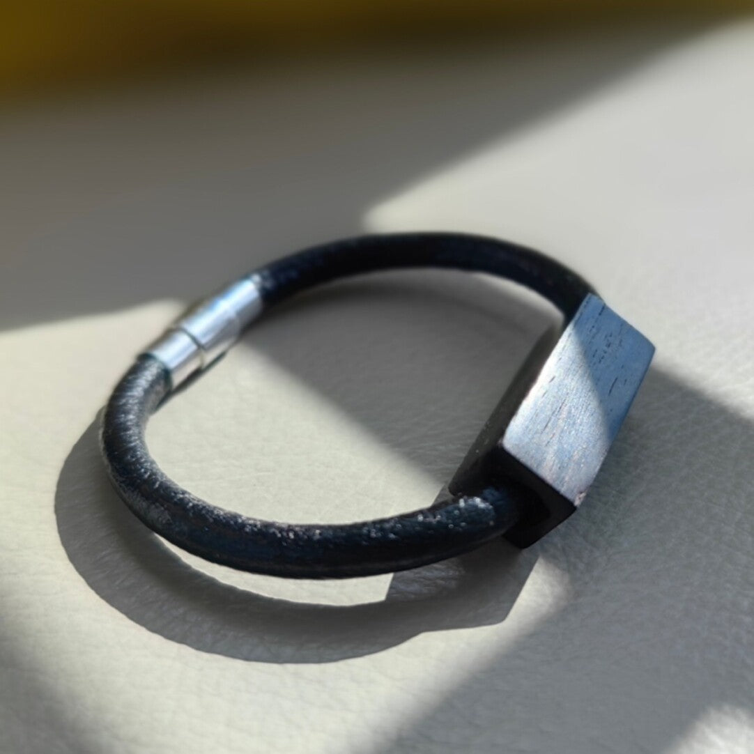 Handcrafted Sandalwood  & Leather Bracelet for Men