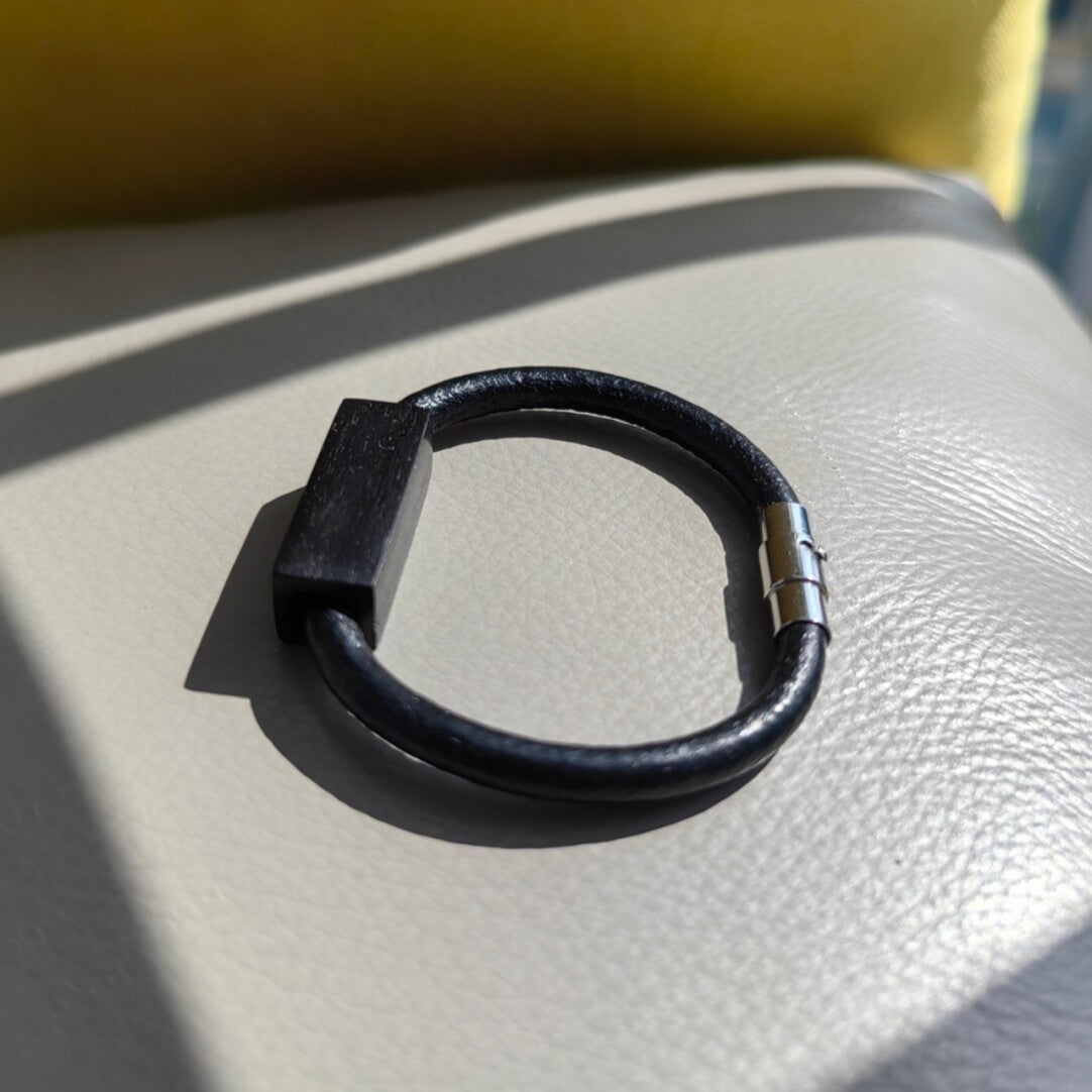 Handcrafted Sandalwood  & Leather Bracelet for Men