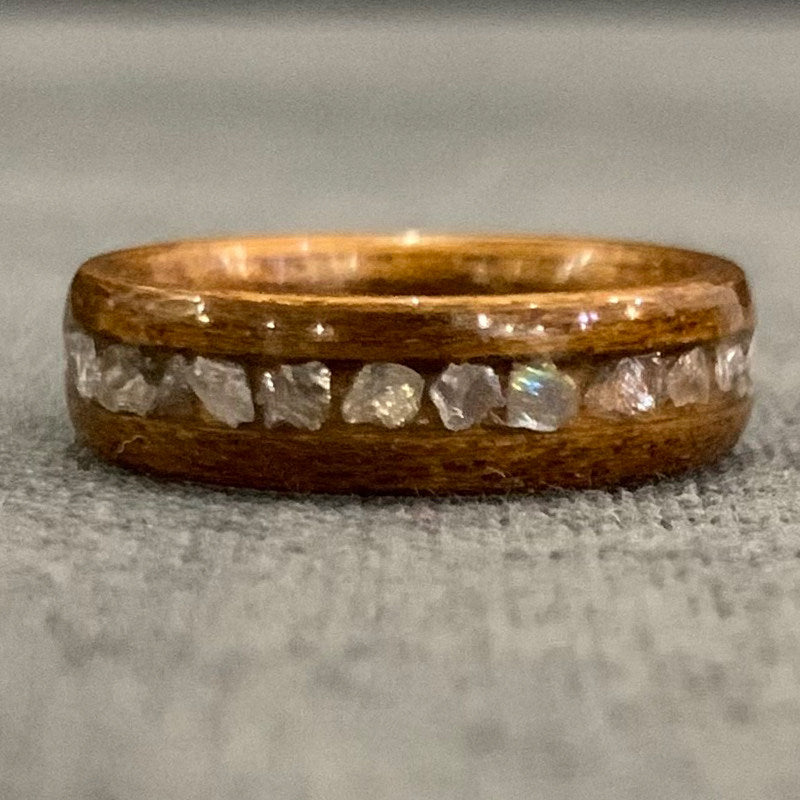 Handcrafted Wood & Crystal Engagement Ring – Nature Inspired