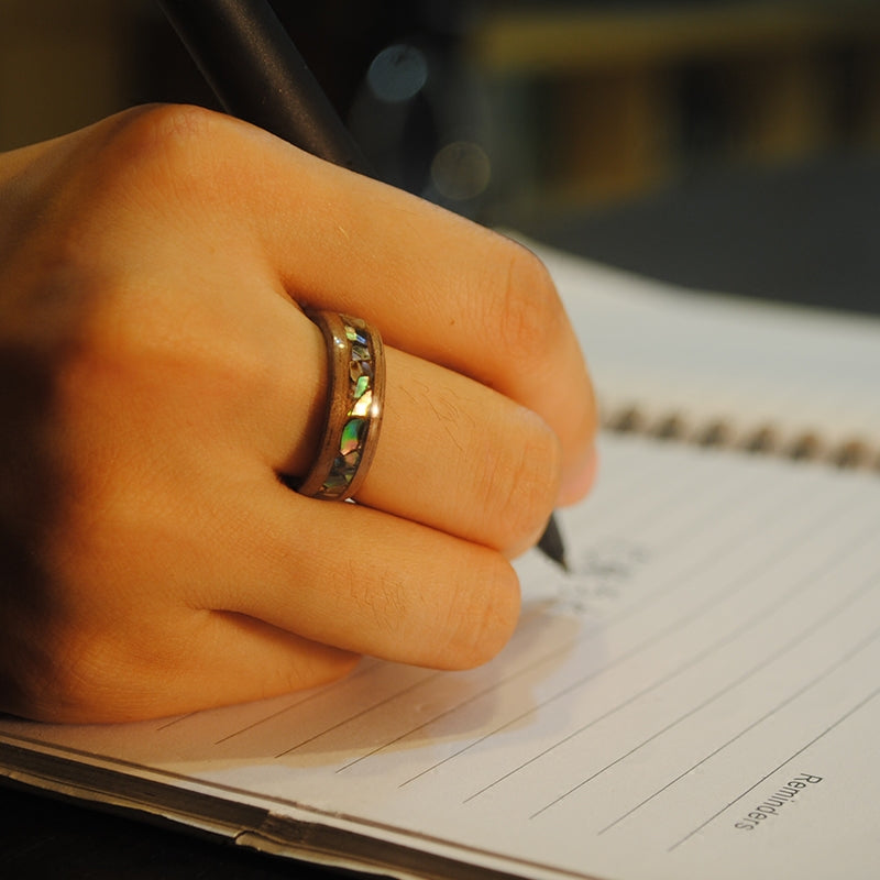 Handmade Wood Ring with Mother-of-Pearl Inlay Gift