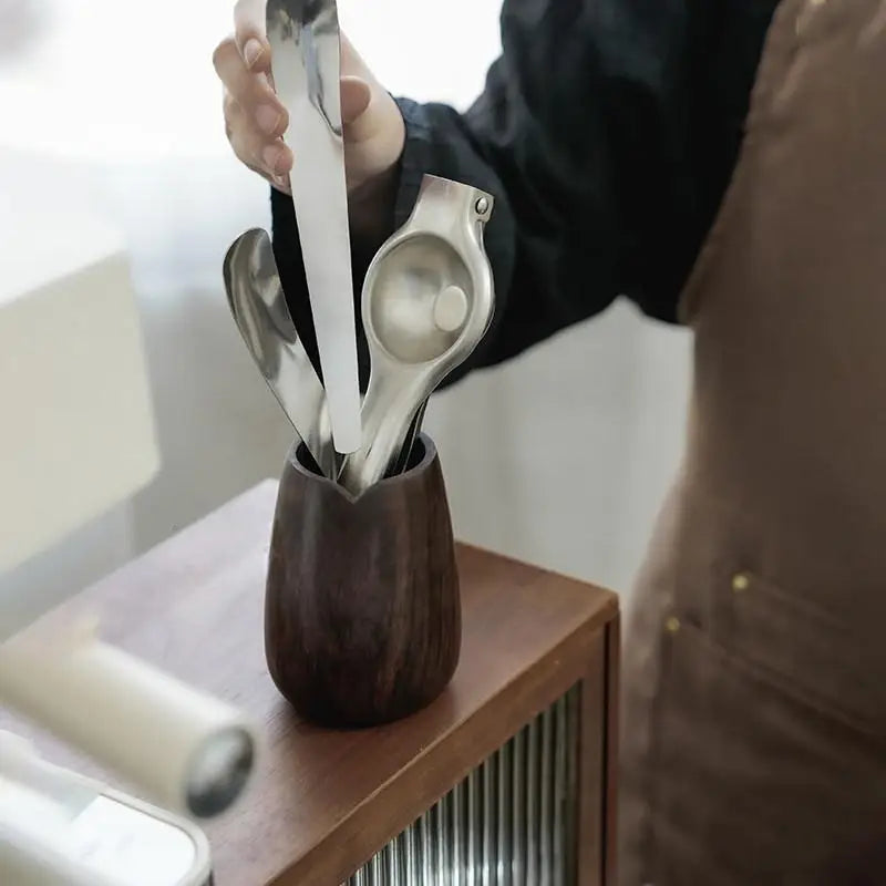 Solid Black Walnut Coffee Tool Organizer & Fruit Fork Jar