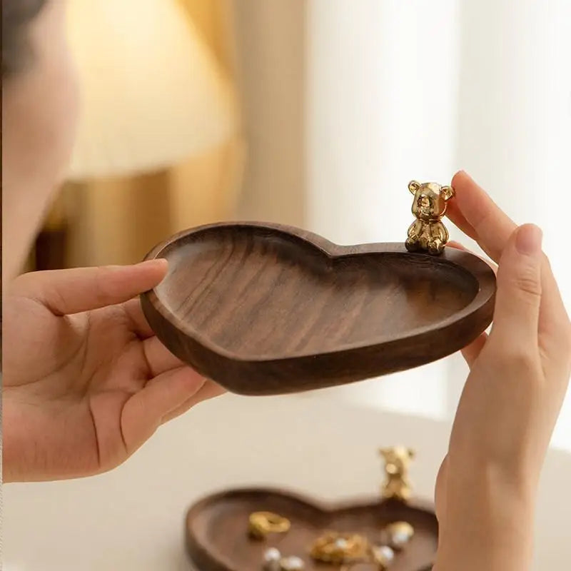 Personalized Walnut Wood Heart Ring Dish Jewelry Organizer
