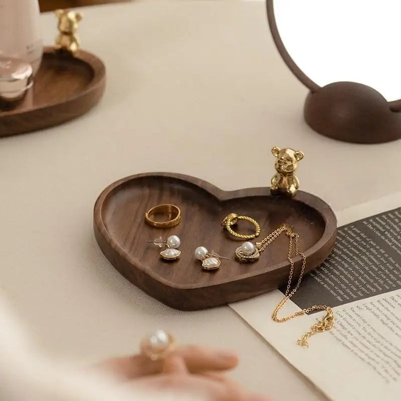 Personalized Walnut Wood Heart Ring Dish Jewelry Organizer