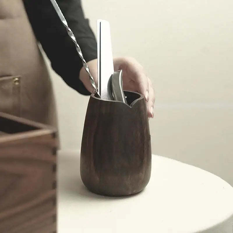 Solid Black Walnut Coffee Tool Organizer & Fruit Fork Jar