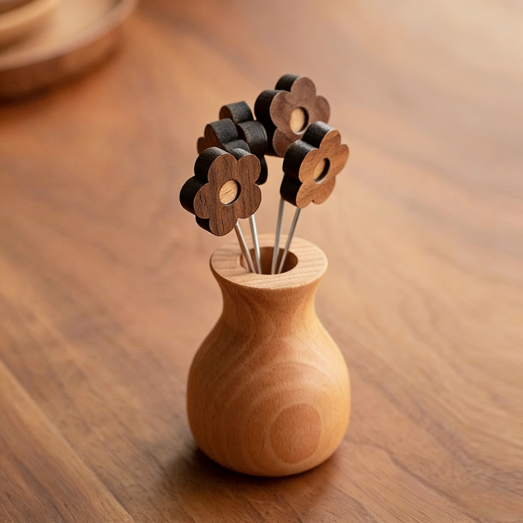 Japanese Handmade Flower Fruit Stick Walnut Cocktail Fork