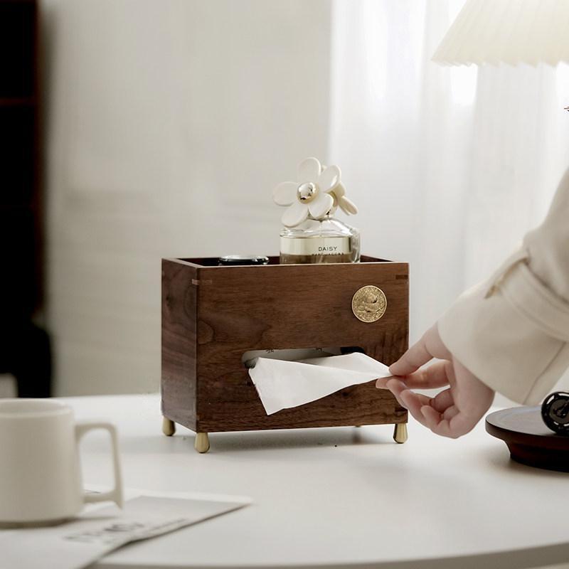 Luxury Solid Walnut Tissue Box with Brass Base