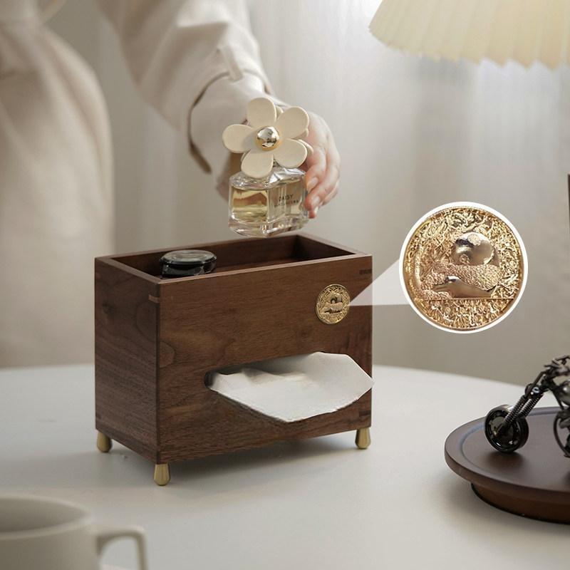 Luxury Solid Walnut Tissue Box with Brass Base