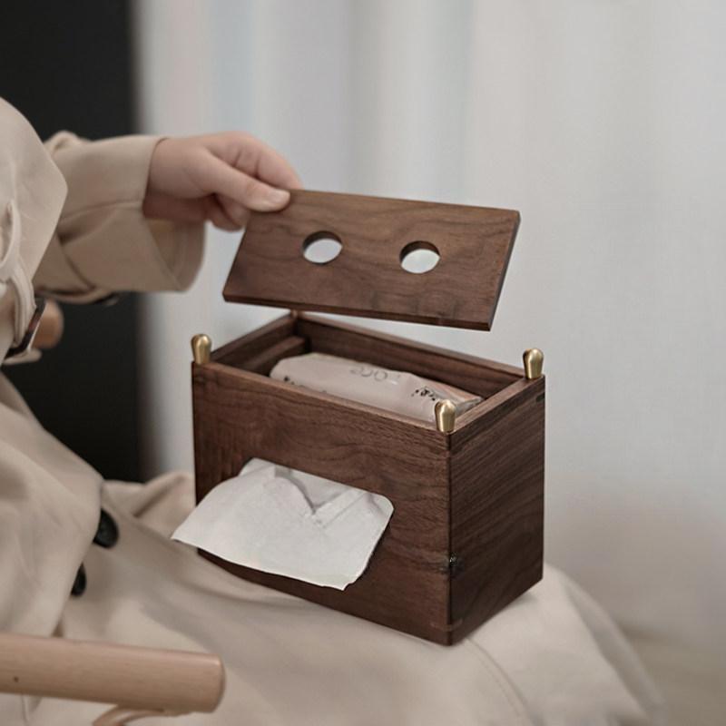Luxury Solid Walnut Tissue Box with Brass Base