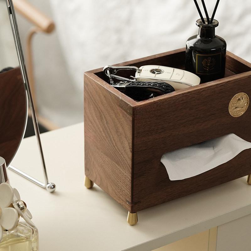 Luxury Solid Walnut Tissue Box with Brass Base