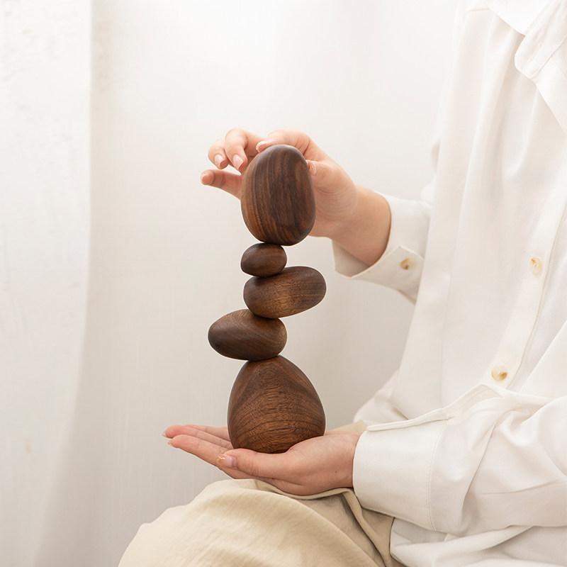 Magnetic Wooden Balance Stones Solid Wood Zen Desk Decor