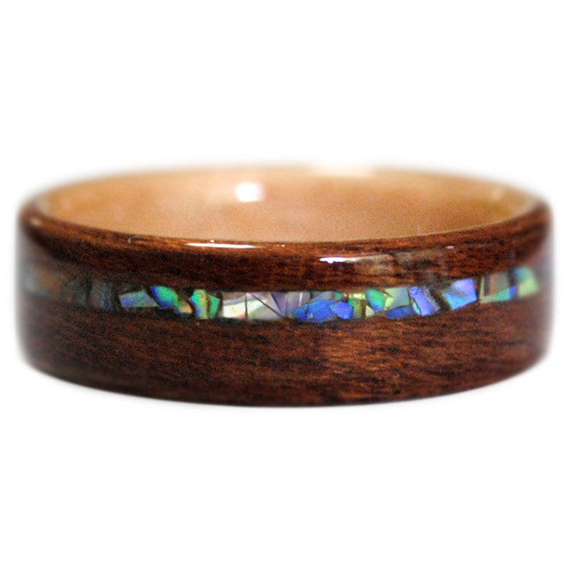 Mother-of-Pearl Inlay Wooden Ring Couple Engagement Gift