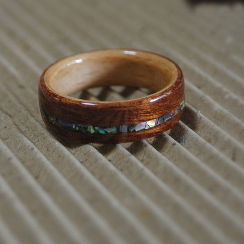 Mother-of-Pearl Inlay Wooden Ring Couple Engagement Gift