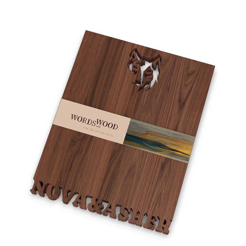 Personalized Cutting Board Name and Wolf Pattern