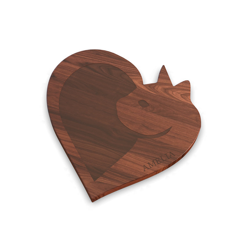 Personalized Cutting Board with Monogram and Love Cat