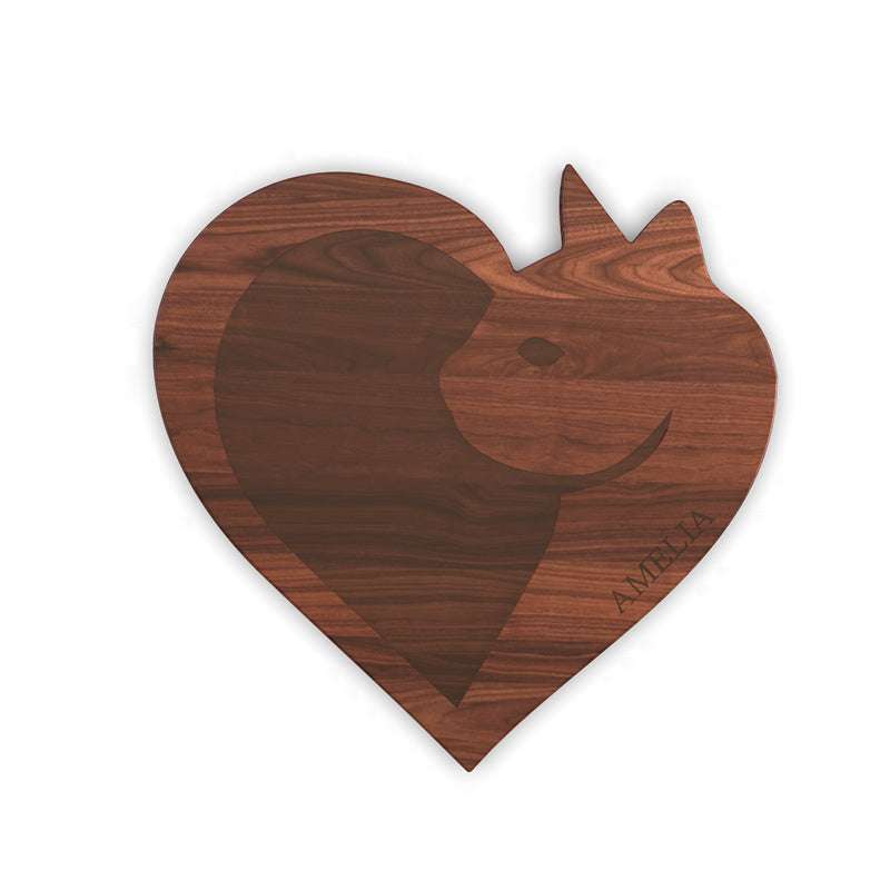 Personalized Cutting Board with Monogram and Love Cat