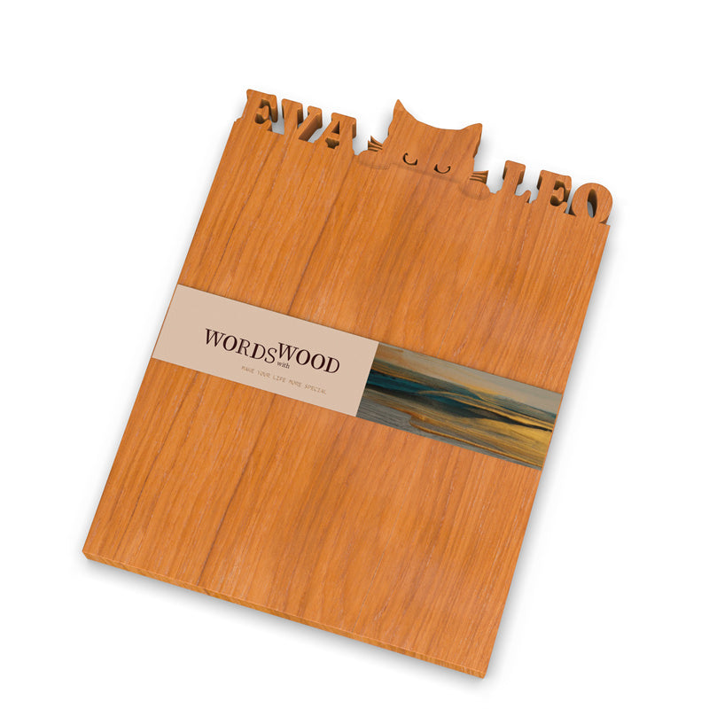 Personalized Cutting Board with Name and Cat Pattern
