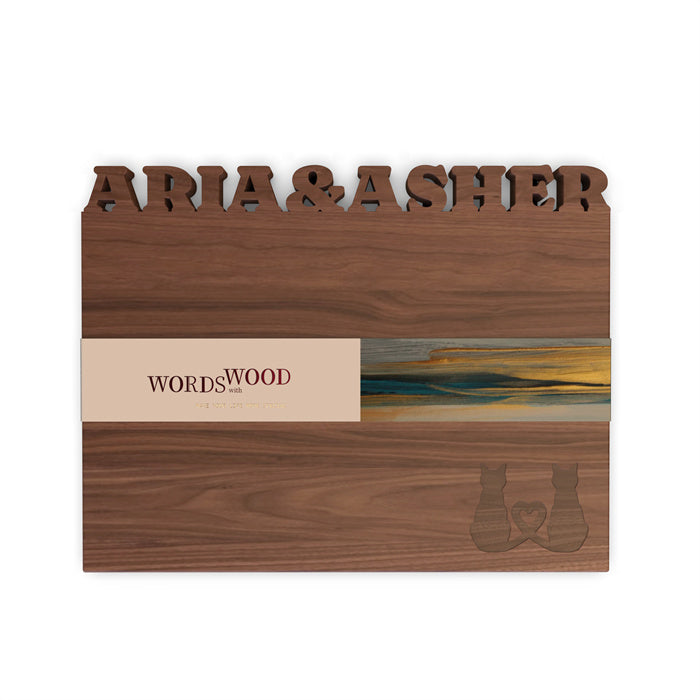 Personalized Cutting Board with Name and Love Cat