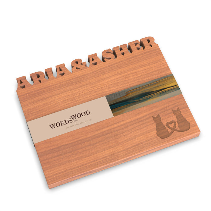 Personalized Cutting Board with Name and Love Cat