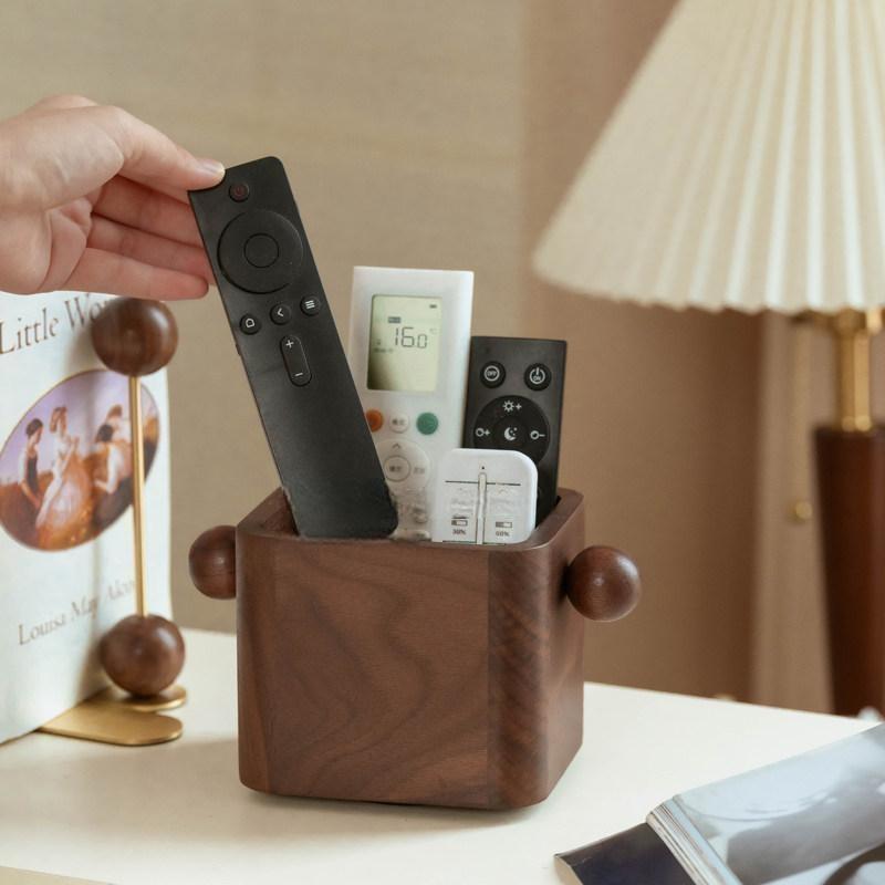Rotating Solid Walnut Remote Control Organizer Caddy