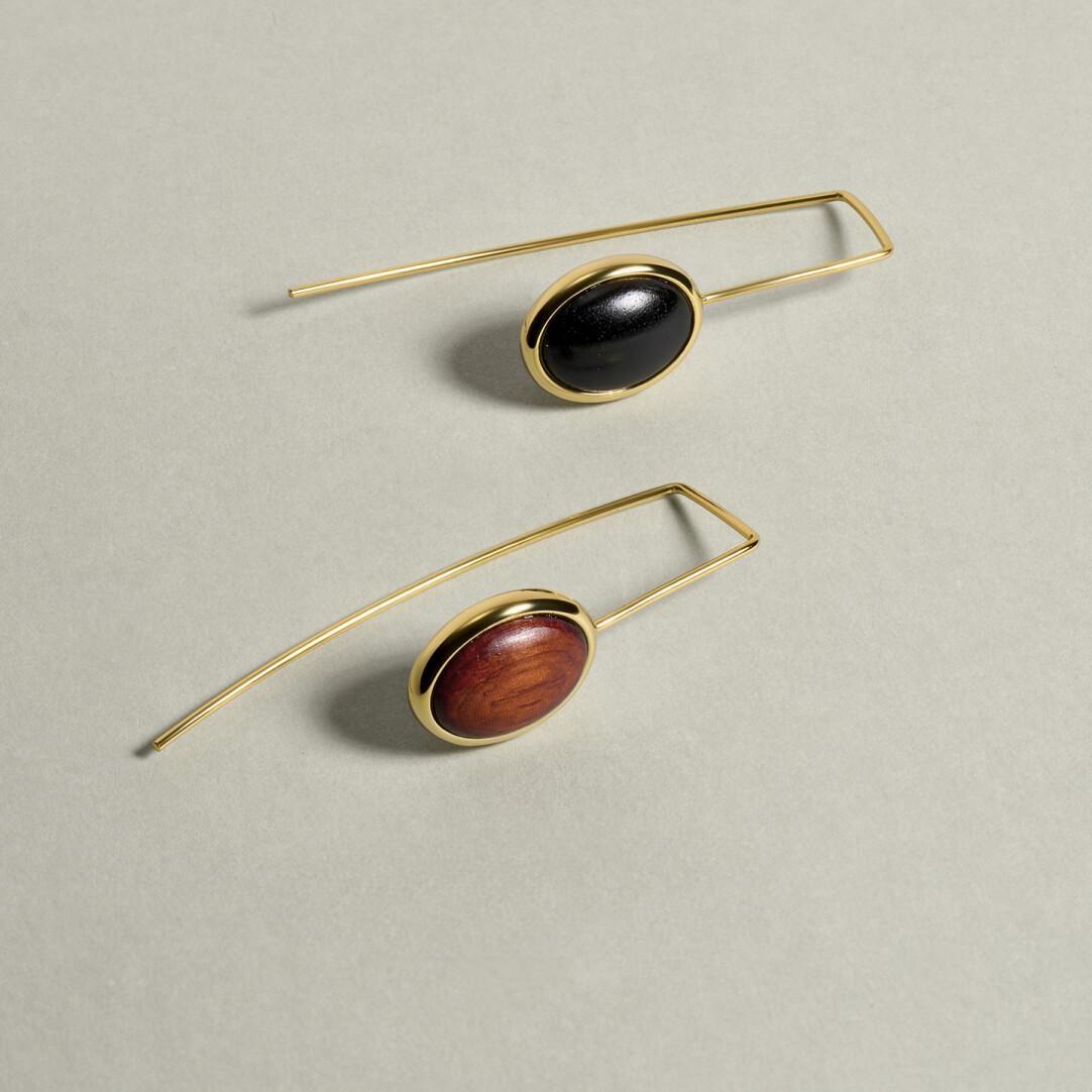 S925 Silver Double-Sided Ebony Wood Earrings – Unique Design