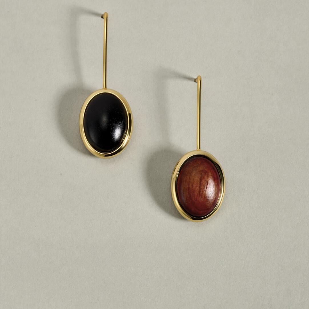 S925 Silver Double-Sided Ebony Wood Earrings – Unique Design