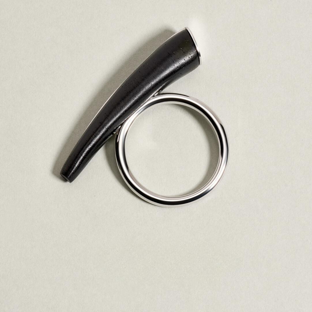 S925 Silver & Ebony Wood Ring - Modern, Bold Design