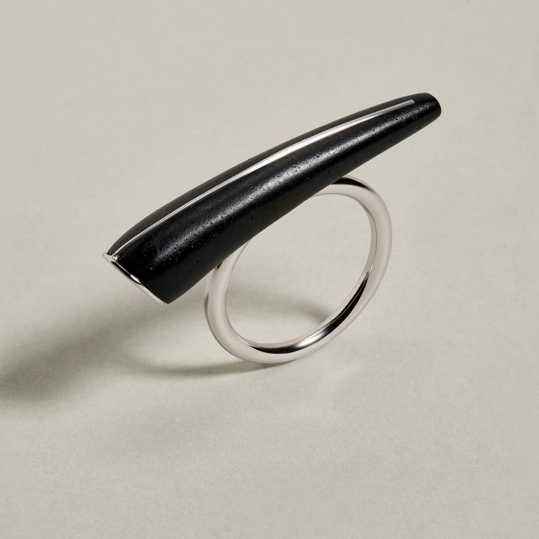 S925 Silver & Ebony Wood Ring - Modern, Bold Design