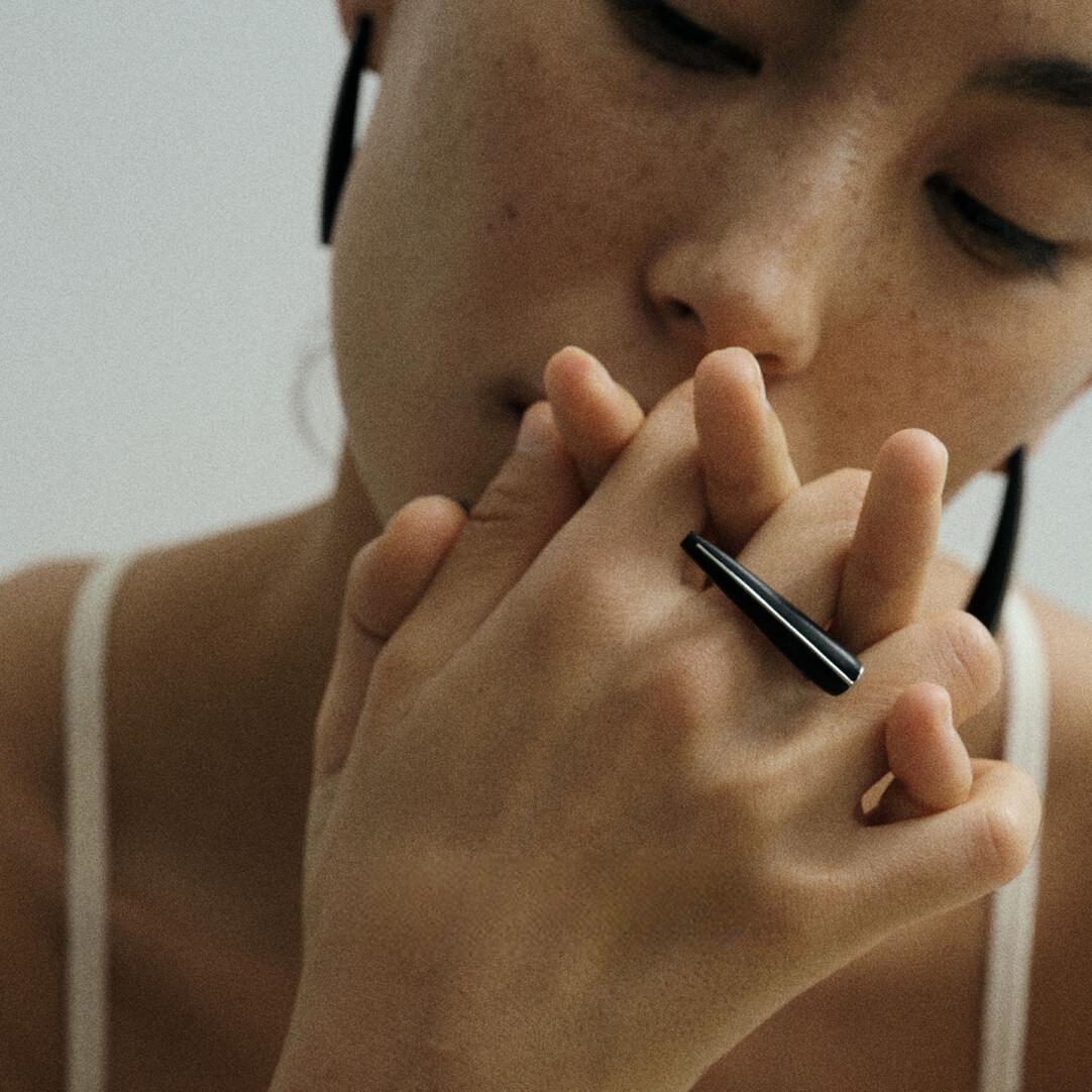 S925 Silver & Ebony Wood Ring - Modern, Bold Design