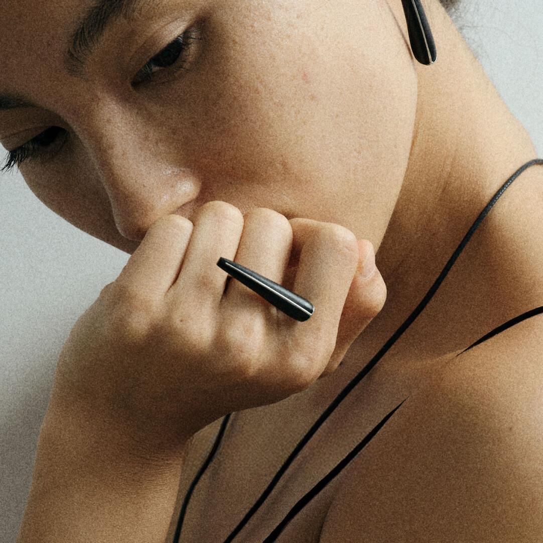 S925 Silver & Ebony Wood Ring - Modern, Bold Design