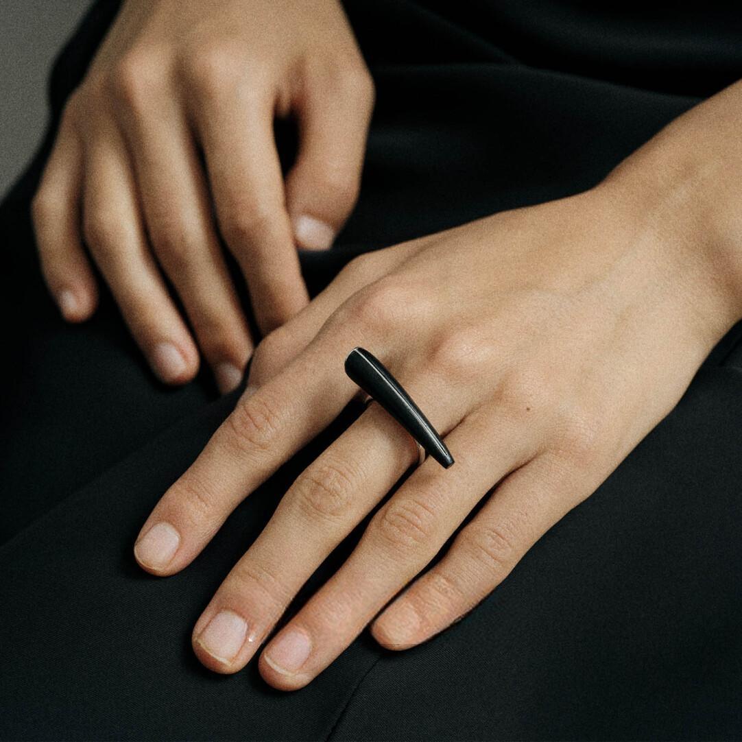 S925 Silver & Ebony Wood Ring - Modern, Bold Design