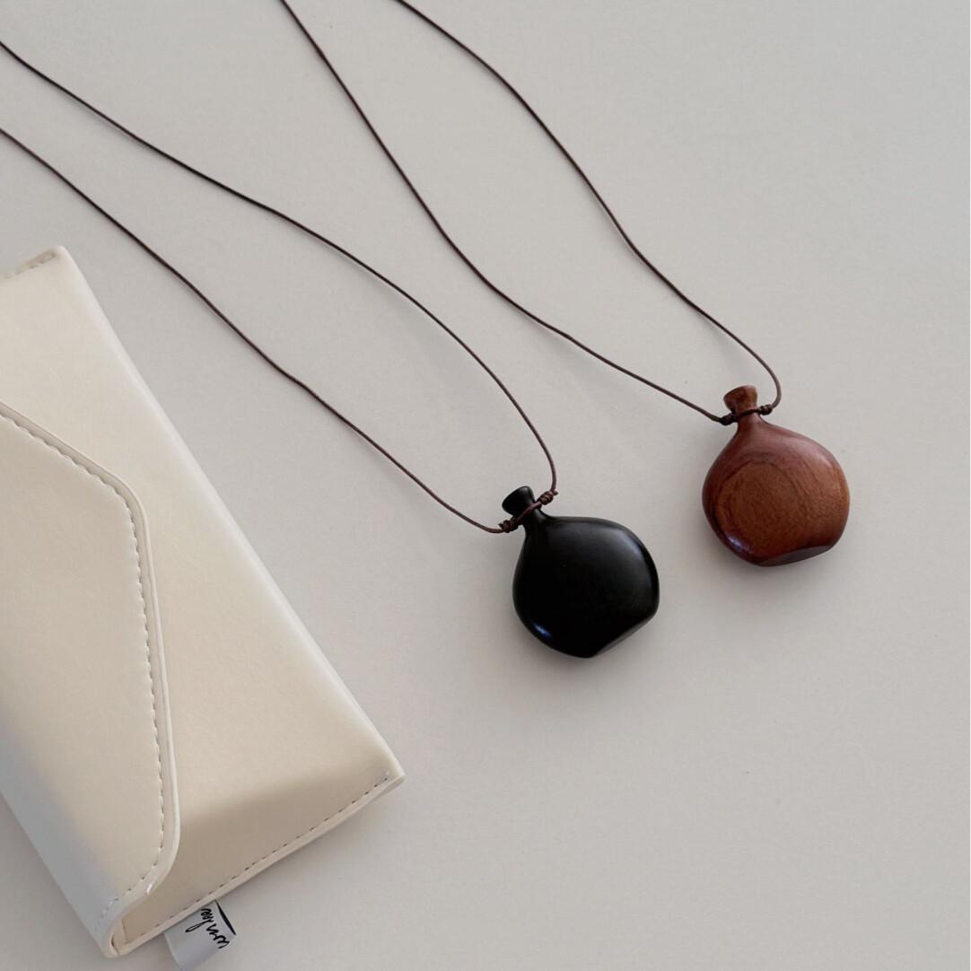 Sandalwood Pendant Necklace Minimal Sweater Chain