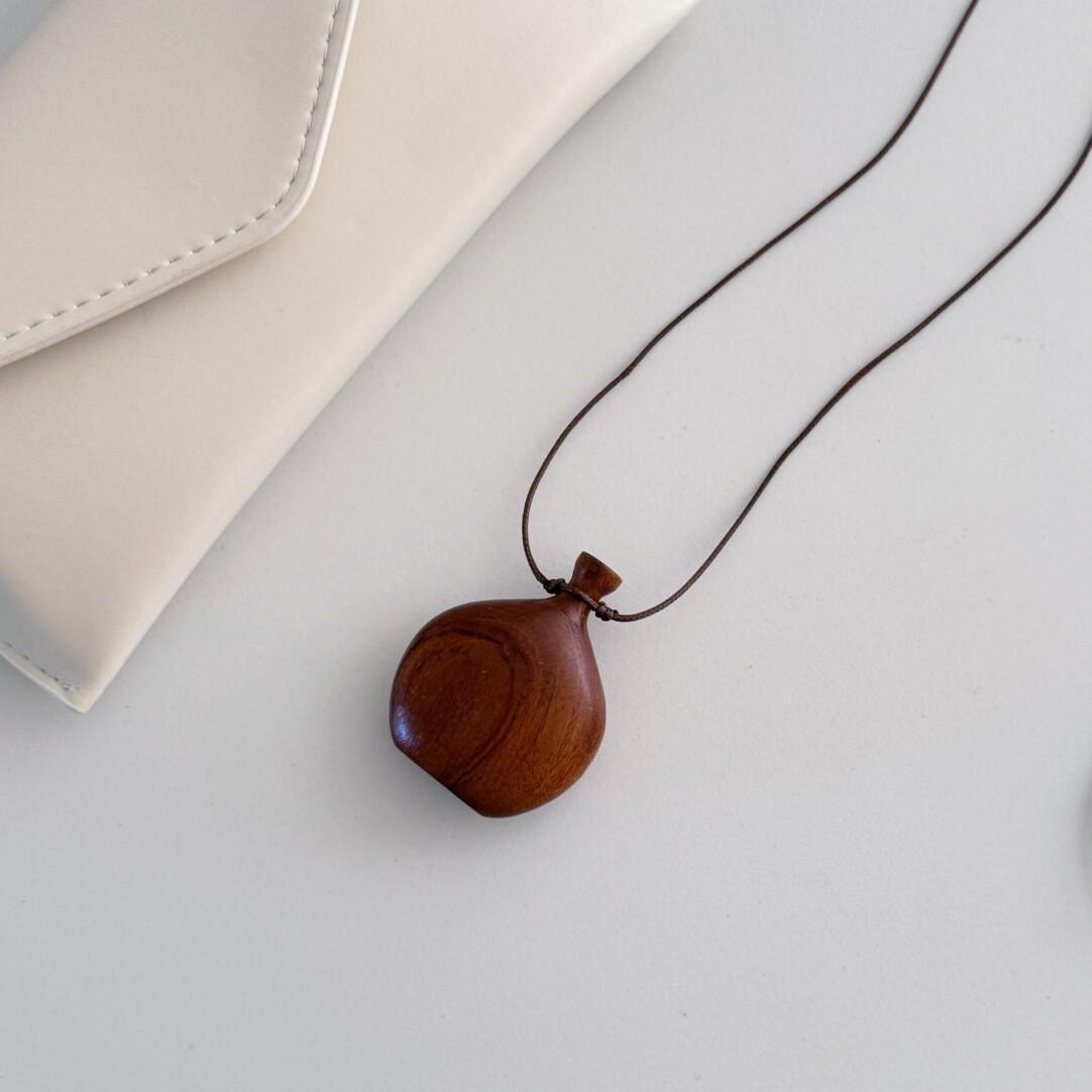 Sandalwood Pendant Necklace Minimal Sweater Chain