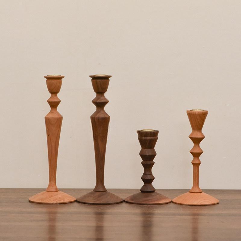 Set of 3 Rustic Wood Candle Holders for Pillar & Taper