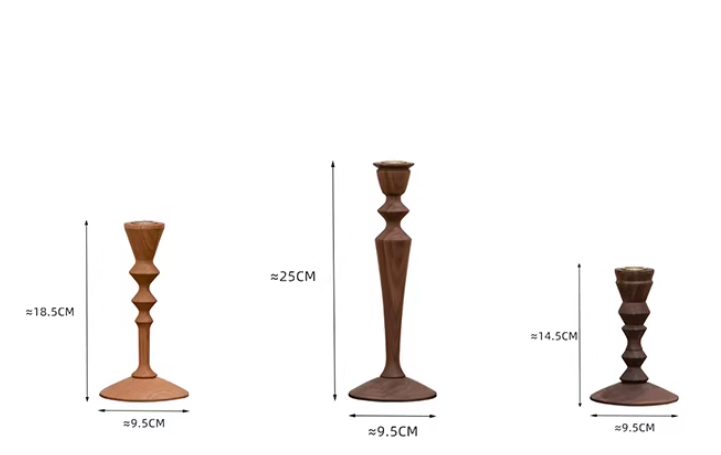 Set of 3 Rustic Wood Candle Holders for Pillar & Taper