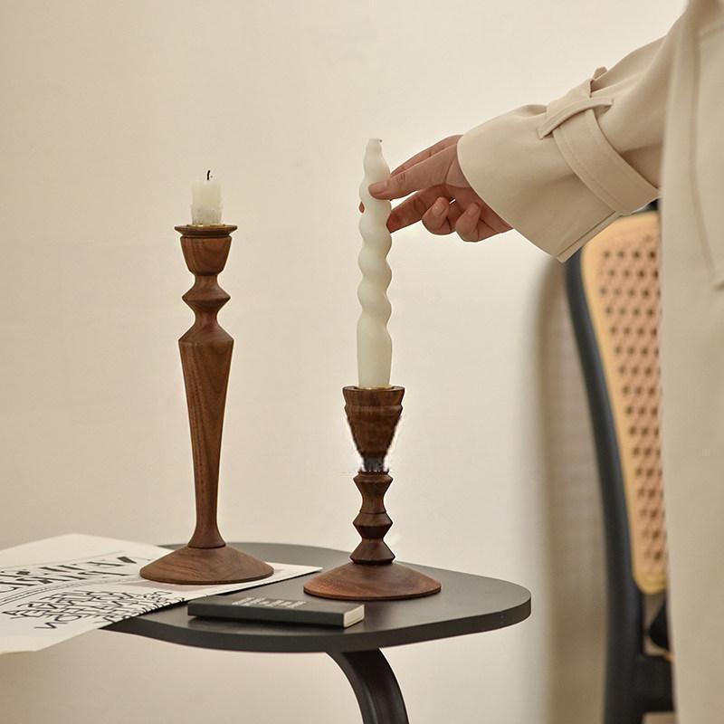 Set of 3 Rustic Wood Candle Holders for Pillar & Taper