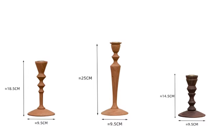 Set of 3 Rustic Wood Candle Holders for Pillar & Taper