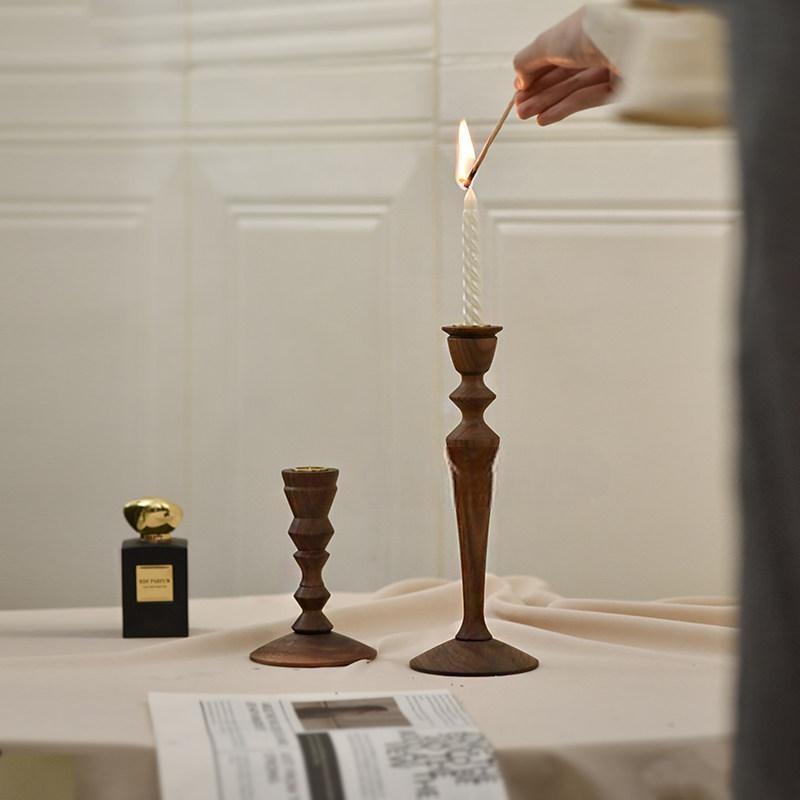 Set of 3 Rustic Wood Candle Holders for Pillar & Taper